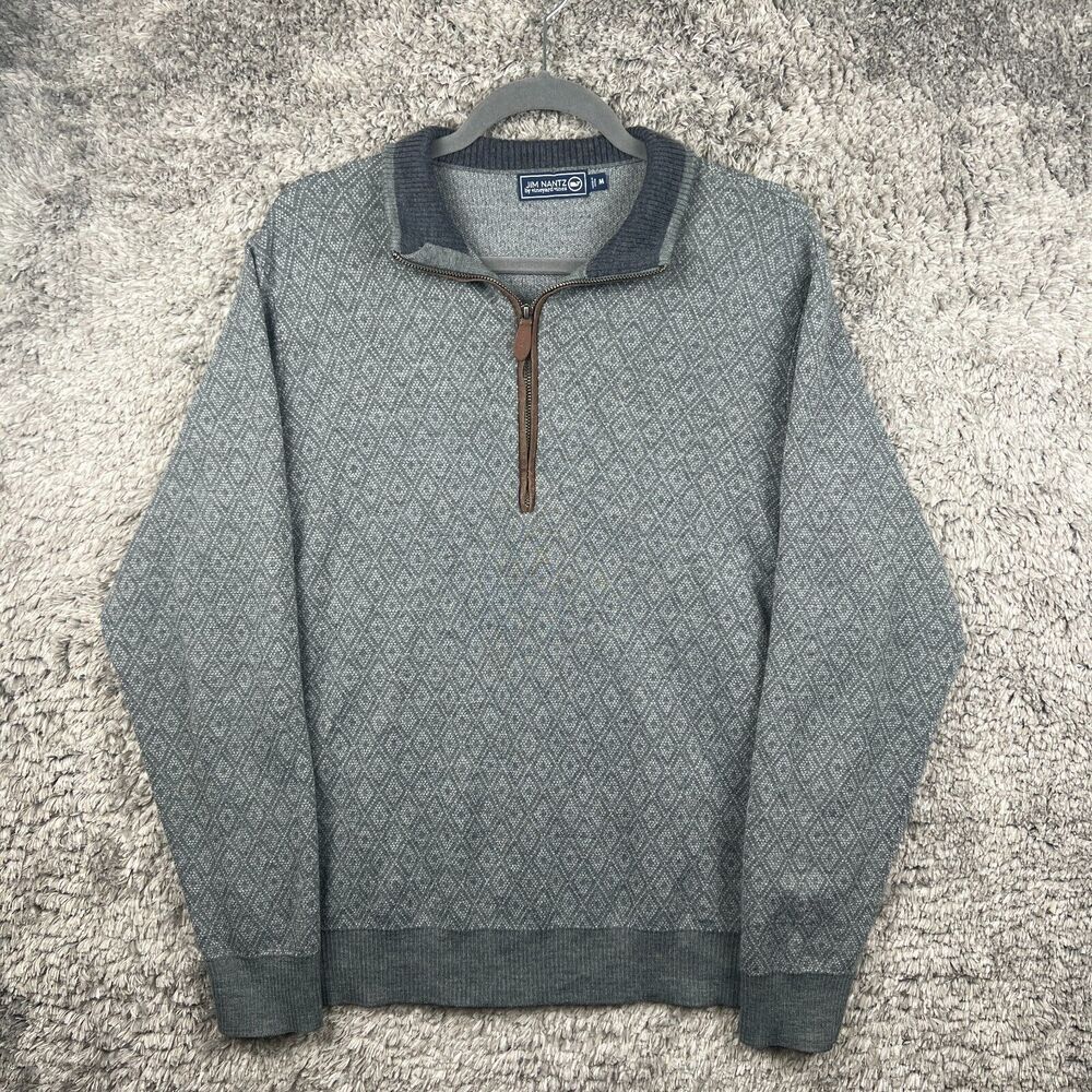 Jim Nantz By Vineyard Vines Sweater Mens Medium Gray Merino Wool 1/4 Zip Golf